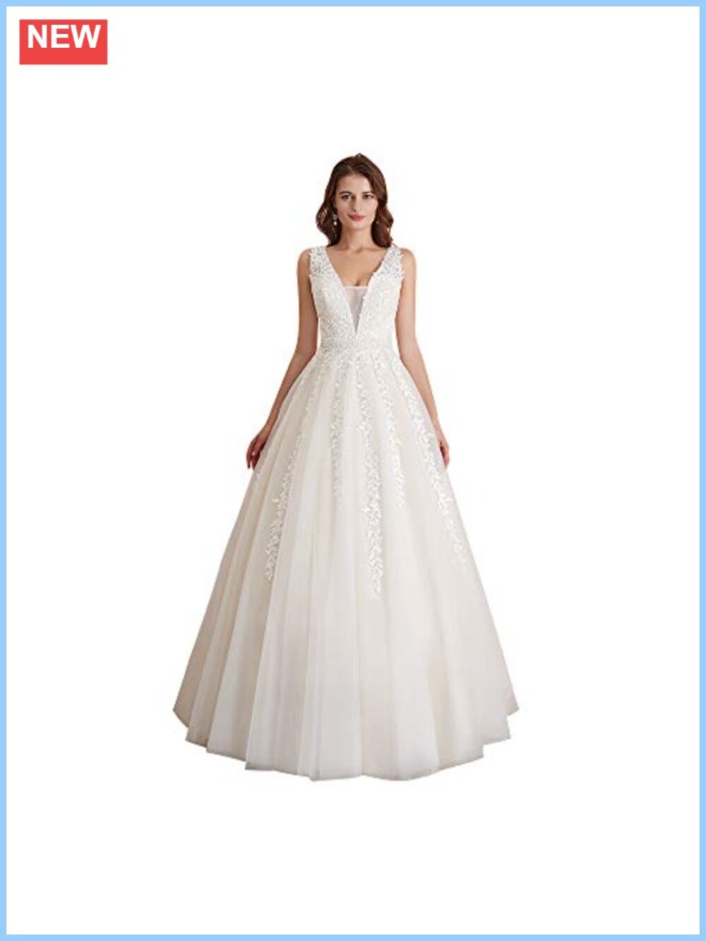 Lace Applique Tulle Mermaid Wedding Dress V Neck Long Sleeve Bridal Gown